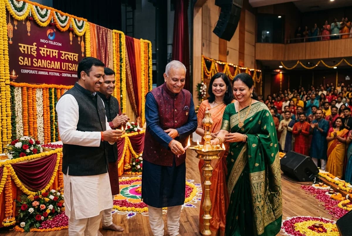 Sai Sangam Utsav ceremonial lamp lighting celebration in festive attire